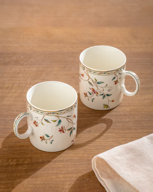 Ivory Vine Floral Mug - Set Of 2